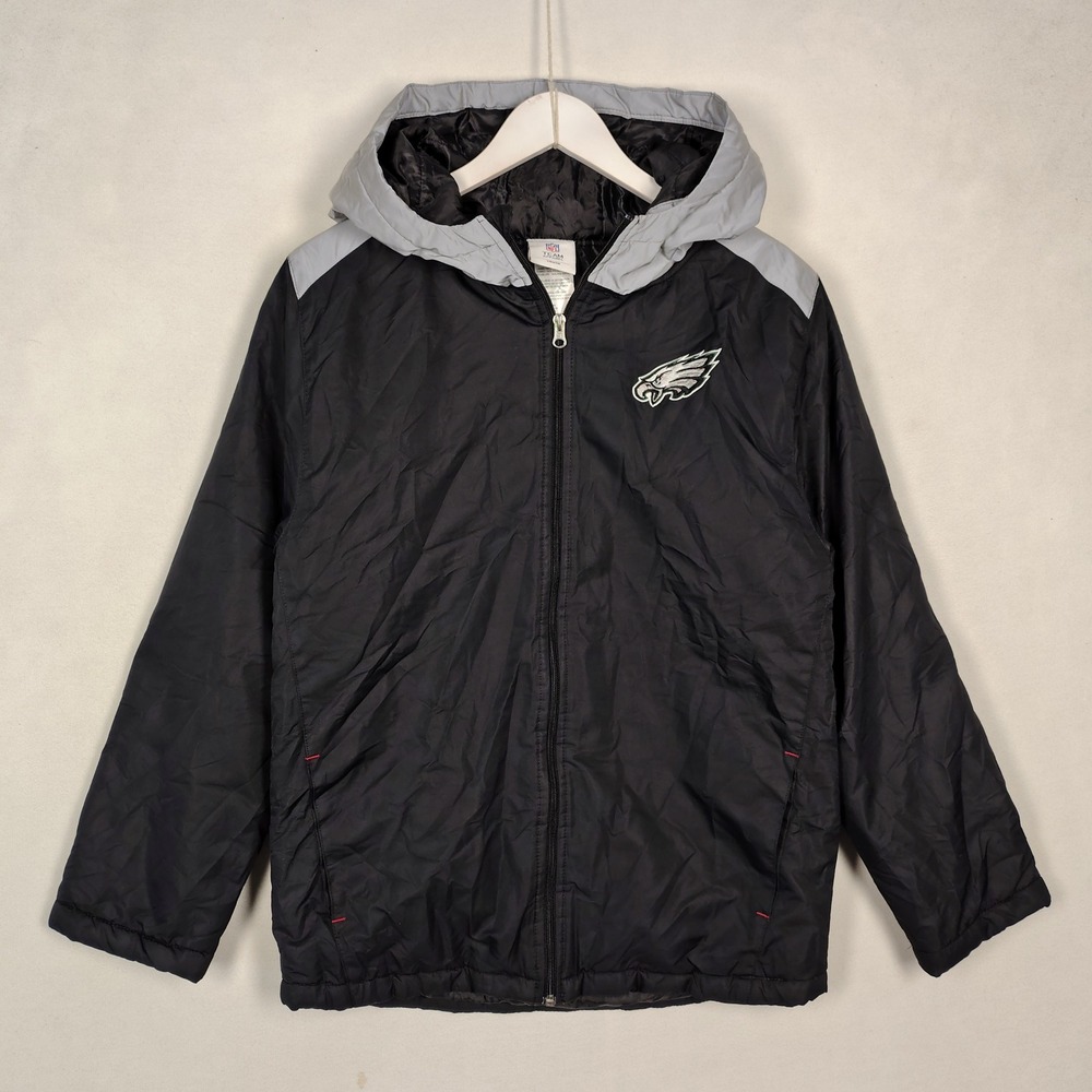 Philadelphia Eagles Youth Jacket Black Grey Full Zip Hooded Size XL